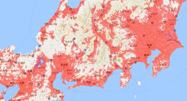 J-WiFi WiMAX対応エリア