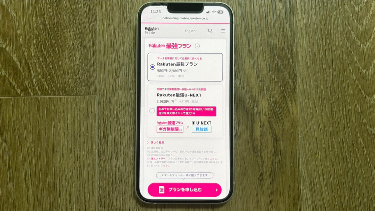 三木谷cp申込画面