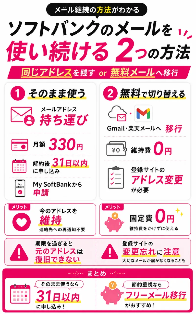 ソフトバンクのメールアドレスを楽天モバイルに乗り換えた後も使い続けるための2つの手順