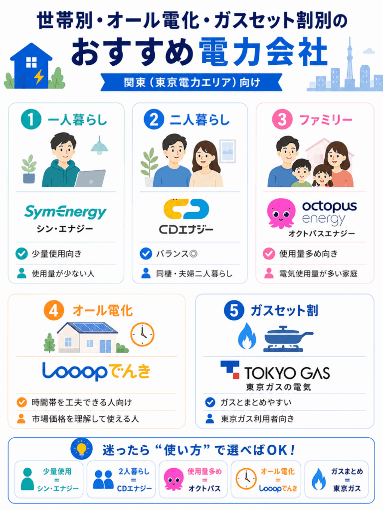 関東の電力会社おすすめランキング7選2026年6月｜東京電力エリアで電気