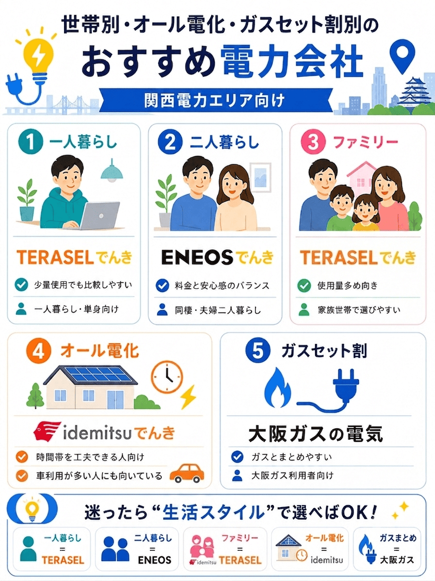 関西の電力会社目的別5選