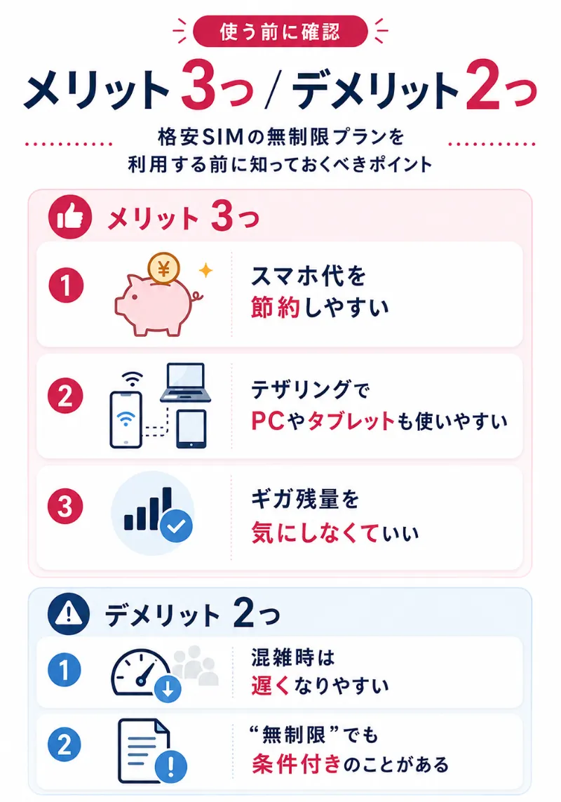 格安SIMの無制限プランを利用する前に知っておくべき3つのメリットと2つのデメリット